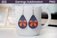 Denim Gingham Red Bow Teardrop Earrings Product Image 1