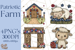 Patriotic Farm Animals Clipart, Whimsical Red White Blue Product Image 1