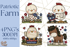Patriotic Farm Animals Clipart, Whimsical Red White Blue Product Image 1