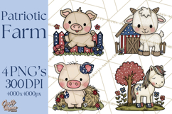 Patriotic Farm Animals Clipart, Whimsical Red White Blue Product Image 1