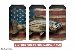 4 in 1 Can Cooler Fishing Sublimation Wrap PNG | Patriotic Product Image 1