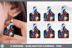 Bundle of six Patriotic Flowers cow tag earrings sublimation designs