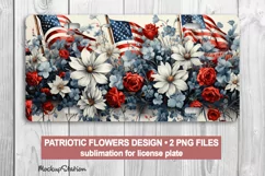 Patriotic License Plate PNG | USA Flags and Flowers Design Product Image 1