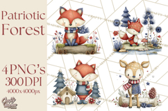 Patriotic Woodland Clipart, Whimsical Red White Blue Forest Product Image 1