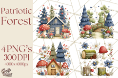 Patriotic Woodland Clipart, Whimsical Red White Blue Forest Product Image 1