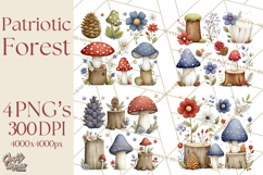 Patriotic Woodland Clipart, Whimsical Red White Blue Forest Product Image 1