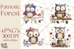 Patriotic Woodland Clipart, Whimsical Red White Blue Forest Product Image 1