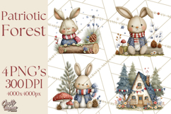 Patriotic Woodland Clipart, Whimsical Red White Blue Forest Product Image 1