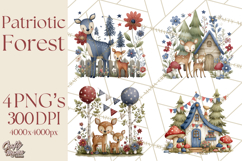 Patriotic Woodland Clipart, Whimsical Red White Blue Forest Product Image 1