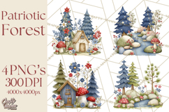 Patriotic Woodland Clipart, Whimsical Red White Blue Forest Product Image 1