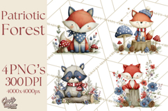 Patriotic Woodland Clipart, Whimsical Red White Blue Forest Product Image 1