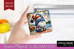 4th Of July Gnome Magnet Sublimation - Patriotic Square PNG Product Image 1