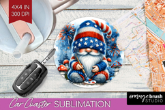 4th Of July Gnome Car Coaster - Patriotic Coaster PNG Product Image 1