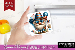 4th Of July Gnome Magnet Sublimation - Patriotic Square PNG Product Image 1
