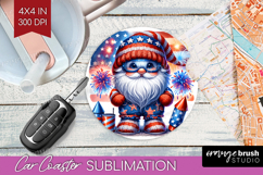 4th Of July Gnome Car Coaster - Patriotic Coaster PNG Product Image 1