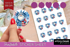 4th Of July Gnome Round Sticker - Patriotic Printable Sheet Product Image 1