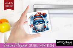 4th Of July Gnome Magnet Sublimation - Patriotic Square PNG Product Image 1