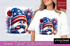 4th Of July Gnome Square Tshirt Background - Patriotic PNG Product Image 1