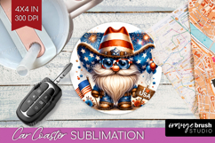 4th Of July Gnome Car Coaster - Patriotic Coaster PNG Product Image 1