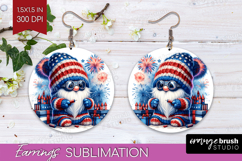 4th Of July Gnome Round Earrings - Patriotic PNG Sublimation Product Image 1