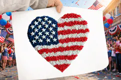 Patriotic Heart , Faux Yarn 4th of July , Latch Hook America Product Image 2