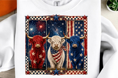 Patriotic Highland Cow PNG Trio, 4th of July Cow Product Image 3