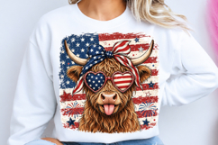 Patriotic Highland Cow Sublimation PNG Product Image 1