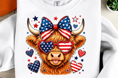 Patriotic Highland Cow Sublimation PNG Product Image 2