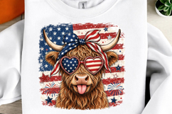 Patriotic Highland Cow Sublimation PNG Product Image 2