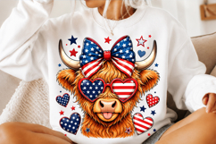 Patriotic Highland Cow Sublimation PNG Product Image 3