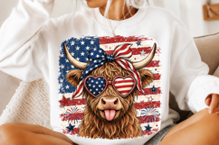 Patriotic Highland Cow Sublimation PNG Product Image 3