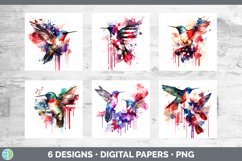 Bundle of six Watercolor Hummingbirds Paper Backgrounds designs.