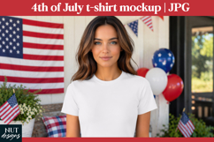 Patriotic Woman white tshirt mockup 4th of July Shirt Mockup Product Image 1