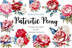 Patriotic Peony Watercolor Clipart