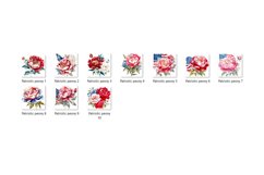 Patriotic Peony Watercolor Clipart
