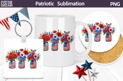 Patriotic Poppies Clipart | 4th Of July Floral Sublimation Product Image 1