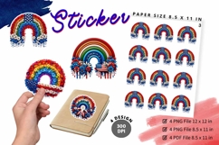 Patriotic Sticker Printable 4 of July Rainbow USA Flag PNG Product Image 1