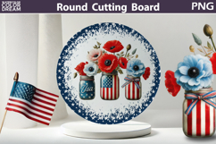 Patriotic Poppies Glass Cutting Board | Round Chopping Board Product Image 1