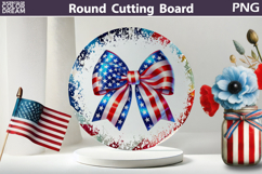 Patriotic Bow Glass Cutting Board | Round Chopping Board Product Image 1