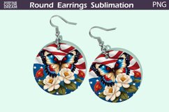 Butterfly Round Earrings | Patriotic Earrings Sublimation Product Image 1