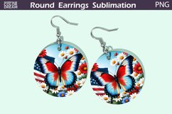 Butterfly Round Earrings | Patriotic Earrings Sublimation Product Image 1