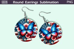 Butterfly Round Earrings | Patriotic Earrings Sublimation Product Image 1
