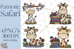 Patriotic Safari Animals Clipart, Whimsical Red White Blue Product Image 1