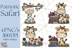 Patriotic Safari Animals Clipart, Whimsical Red White Blue Product Image 1
