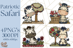 Patriotic Safari Animals Clipart, Whimsical Red White Blue Product Image 1