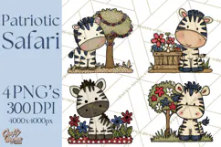 Patriotic Safari Animals Clipart, Whimsical Red White Blue Product Image 1