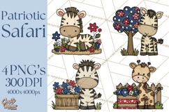 Patriotic Safari Animals Clipart, Whimsical Red White Blue Product Image 1