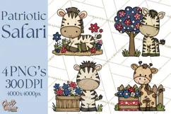 Patriotic Safari Animals Clipart, Whimsical Red White Blue Product Image 1