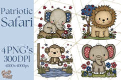 Patriotic Safari Animals Clipart, Whimsical Red White Blue Product Image 1