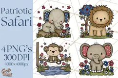 Patriotic Safari Animals Clipart, Whimsical Red White Blue Product Image 1